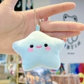 Light blue plush star keychain with embroidered smiley face and silver chain for bags - Green Star with Bead Chain