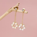 Elegant gold drop earrings featuring a delicate white pearl flower and sparkling crystal stud - E2697-1-Gold Pearl Flower Drop Earrings