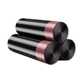 Three rolls of thick black kitchen trash bags with pink drawstrings on white background - 3 Rolls (30 Pcs Total) - 24 Microns