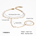 Vista dettagliata del bracciale ad anello in acciaio dorato con perle e misurazioni - Stile Decorativo Con Perle Multiple (YYB025014)