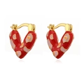 Macro detail of V-shaped gold ear cuffs with vibrant red enamel and polka dots - Style C (Red with Colorful Spots)