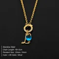 14K gold plated stainless steel necklace featuring a letter L charm and a blue stone - Letter L