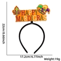 Detaillierte Mardi Gras Stirnband Größentabelle mit Happy Mardi Gras Text und Motiven - Happy Mardi Gras Buchstaben Stil
