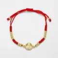 Handmade red braided cord bracelet with 18k gold plated beads and Virgin Mary pendant - Red Rope Virgin Mary Round Pendant