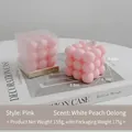 Pink bubble cube scented candle with white peach oolong aroma in transparent gift box - Pink (White Peach Oolong) Shrink Wrapped