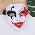 Detailed close-up of PVC hip-hop mask with red and black reaper patterns and elastic strap - Style B