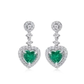 Elegant heart-shaped emerald green earrings set in silver with white gemstone halo - 925 Silver / Thick Silver White Gold
