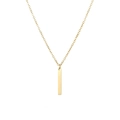 Detail of 14K gold plated rectangular bar pendant on a minimalist stainless steel chain - Gold