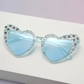 Sparkly light blue heart shaped sunglasses with crystal studs and translucent lenses - Rhinestone Blue Frame Blue Lens