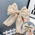 Elegant champagne satin triple-layered bow hair clip with a secure metal duckbill clamp - Beige Duckbill Clip