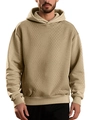 Men's spring loose hoodie in beige with diamond jacquard knit texture and ribbed cuffs - S / Khaki