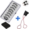 5 Pairs Magnetic Eyelashes Set with Rose Gold Applicator and MB4K-5 Style Lashes - Natural Long Style With Black Clip (MB4K-5)