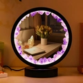 Circular amethyst crystal night light with black base and warm LED glow decor - Amethyst Teeth Flower Black Frame Cool Light Single Sided Mirror Lamp / Brown Kraft Paper Box Packaging (17*10.5*20.5cm)