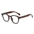 Lunettes rondes vintage écaillées avec rivets métalliques argentés sur fond blanc - Léopard Anti-Lumière Bleue (C60)
