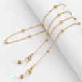 Elegant gold metal eyewear chain with small beads and rubber loop fasteners - Gold Tone Ball Chain