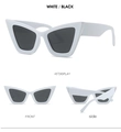 Vues détaillées de lunettes de soleil œil-de-chat blanches avec verres noirs sous angles - Monture Blanche Verres Noirs (C7)