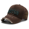 Gorra de béisbol vaquera marrón oscuro con bordado de Boston y visera desgastada - Ajustable / café