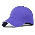 Detail shot of purple polyester baseball cap featuring white sandwich brim design - Adjustable / Purple
