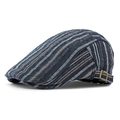 Béret rayé de style britannique bleu marine avec boucle métallique et tissu texturé - Taille unique / Bleu marine