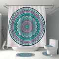 Waterproof mandala shower curtain with matching bath mats in blue and pink set - Shower Curtain 90x180 / Cyan & Pink Mandala (kq007)