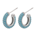 Silver C-shaped hoop earrings with micro-pave turquoise zircon stones for women - 1 Pair / Silver with Turquoise