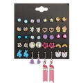 20 pairs of colorful fashion earring sets with rhinestones and pearls on black card - E0373-1 Cartoon Mixed Set