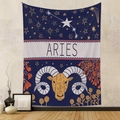 Detail of Aries constellation tapestry with deep blue and orange stars on a beige wall - Aries / 73X95CM Brushed Fabric