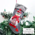Large grey Christmas stocking with plush snowman and red heart decor 48cm height - Flannel Large Stocking Snowman