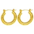 Chic gold-plated stainless steel hoop earrings with elegant bamboo texture design - Fine Bamboo Texture Hoop