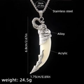 Men's acrylic wolf tooth necklace with stainless steel chain and elephant head motif - Wolf Tooth No.21 + 70cm Steel Chain