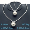 Silver 18K plated stainless steel jewelry set with round bead pendants on snake chains - 18mm Pendant 2-Piece Set (Necklace + Bracelet) / Silver