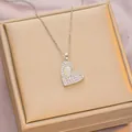 Silver heart necklace with white teardrop stone and pavé cubic zirconia accents - 6040 Cat Eye Heart / Silver