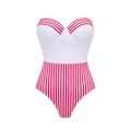 Vue détaillée d'un maillot de bain une pièce bustier avec haut blanc et bas rayé rouge - S / Maillot de Bain Une Pièce Rayé Rouge et Blanc