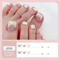 Pearlescent off-white press-on toenails with glitter and V-shape rhinestones JZ030 - JZ030-G Pink Diamond Chain