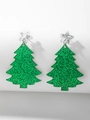 Sparkly green glitter Christmas tree earrings with star stud and silver needles - 51# Glitter Christmas Tree Ear Hooks / Green