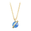 Macro detail of golden planet necklace with blue opal stone and orbital ring - Gold-Multicolor Blue Opal
