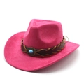 Detailed view of pink suede western cowboy hat with turquoise stone leather band - M (56-59cm) / Rose Red
