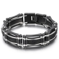 Men's titanium steel cable bracelet in dual-tone black and silver industrial finish - Black Woven Steel Cable(KB139394-KFC)