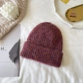 Winter chunky knit beanie in mixed burgundy yarn with wide folded cuff for warmth - Burgundy