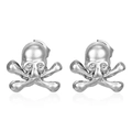 Gothic style silver polished skull and crossbones earrings for women in stainless steel - Skull Stud Earrings Steel (MS-393)