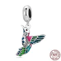 925 sterling silver hummingbird charm with colorful enamel wings and purple gem eyes - Blue Pink Hummingbird (SCC2126)