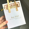 Pink drawer jewelry gift box with white handle bag and golden Best Wish text decoration - Pearlescent Gradient (with Raffia) + Floating Box