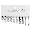 5-piece set of silver-toned vintage metal earrings featuring hoops and faux pearls - 5 Pairs Set / Silver