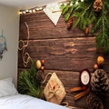 Christmas wall tapestry with pine cones and gifts on dark wood background for home decor - Rustic Wood Style 5