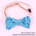 Blue sequined pet bow tie measuring 9x5cm with an adjustable elastic strap for comfort - Sequin Bow Tie / Sky Blue