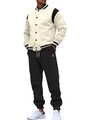Men's baseball tracksuit set with beige and black color-block jacket and black joggers - S / Khaki & Black