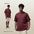 Oversize 190G cotton men's T-shirt in wine red with a loose drop-shoulder fit - S / Burgundy