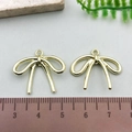 Golden bow-shaped alloy pendants for DIY jewelry making shown with size measurement - Rounded Bowknot - KC Gold (21400)