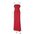 Detail view of red two-piece beach set featuring ruffled lace-up bandeau and long skirt - M / Red