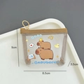 Mini mesh coin purse with cartoon Capybara print and brown trim, size 9x8.5x3.5cm - Two Capybaras (Mesh)